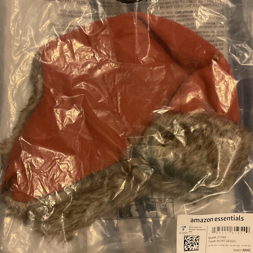 Amazon Essentials Red Hat with Faux Fur Trim